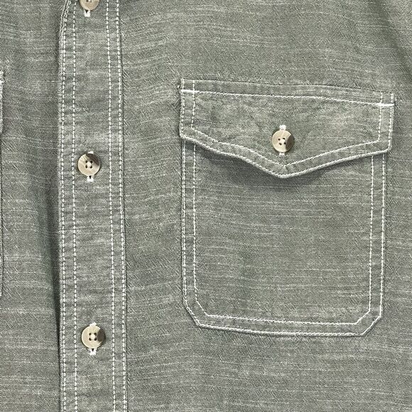 Woolrich Shirt Men XL Green Short Sleeve Cotton Pockets Button Front Collared - Picture 7 of 13